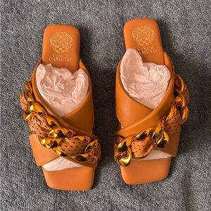 Vince Camuto Women's Sandals in Orange with Gold Accents